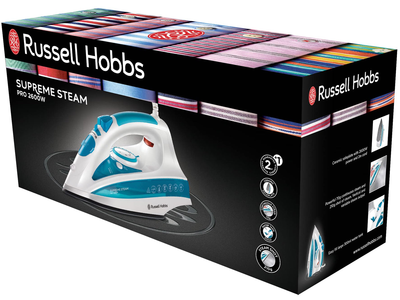 Russell Hobbs Dampfbügeleisen [2600W, 210 g Extra-Dampfstoß] Bügeleisen (300ml Wassertank, Keramik-Bügelsohle, Selbstreinigungs- & Sprühwasserfunktion, Antikalk & Tropfstopp, 70 g/min Dampf) 20562-56