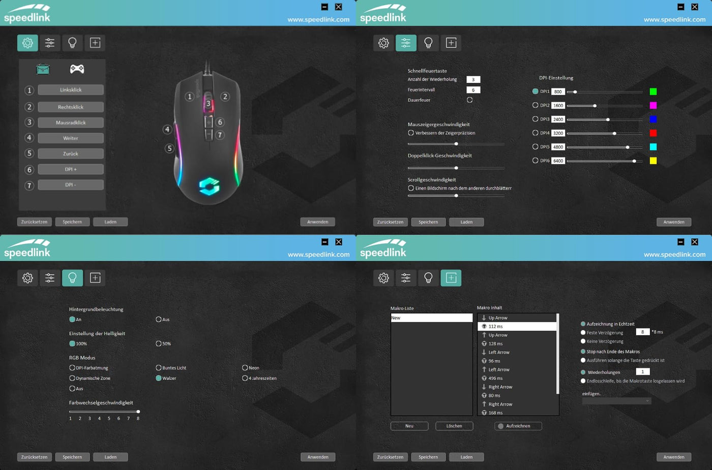 SPEEDLINK ZAVOS Gaming Mouse – Gaming Maus mit Kabel, mehrfarbige LED Beleuchtung, 5 Tasten PC Maus kabelgebunden, DPI-Schalter bis 6400dpi, gummierte Oberfläche, ummanteltes Kabel, schwarz