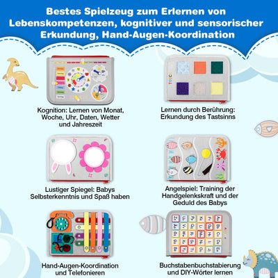 JHkim Montessori Busy Board Deutsch, Kinder Spielzeug ab 1 2 3 4 Jahre, Activity Board, Geschenke für Junge Mädchen, Kinder Sensorik Lernspielzeug, Motorikbrett für Reise Auto Flugzeug