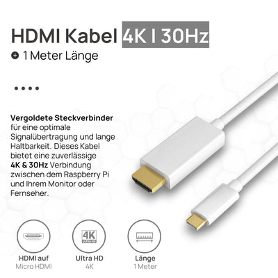 Raspberry Pi 4 2GB Starter-Kit | USB-C Netzteil 15W | Gehäuse | 64GB SD Karte | 4k Micro HDMI Kabel | Kühlkörper Set