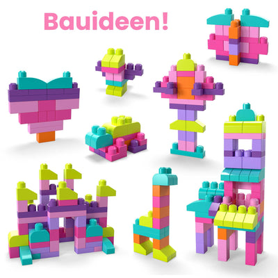 MEGA BLOKS Großer Bausteinebeutel - 80 robuste Bausteine mit wiederverwendbarem Aufbewahrungsbeutel, kompatibel mit Allen Mega Bloks Bauspielzeugen, für Kinder ab 1 Jahr, DCH62