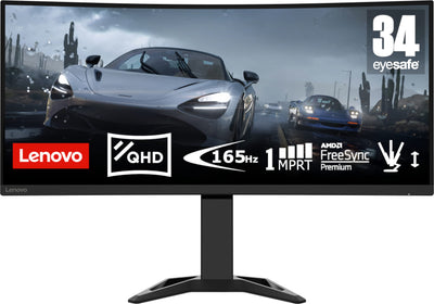Lenovo G34w-30 | 34" QHD Gaming Monitor | 3440x1440 | 165Hz | 350 nits | 0,5ms Reaktionszeit | HDMI | DisplayPort | AMD FreeSync | integr. Lautsprecher | höhenverstellbar | schwarz
