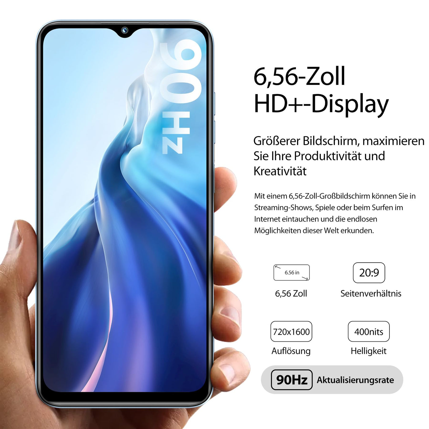 OUKITEL C36 (2023) Handy Ohne Vertrag, 12GB+128GB/1TB erweiterbar, 5150mAh 6.56" HD+ Display Android 13 günstig Smartphone 4G, Octa Core Prozessor, 13MP Panorama Kamera,Dual SIM 3 Steckplatz, Wi-Fi