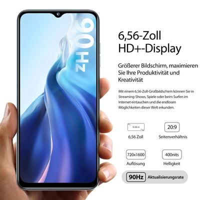 OUKITEL C36 (2023) Handy Ohne Vertrag, 12GB+128GB/1TB erweiterbar, 5150mAh 6.56" HD+ Display Android 13 günstig Smartphone 4G, Octa Core Prozessor, 13MP Panorama Kamera,Dual SIM 3 Steckplatz, Wi-Fi