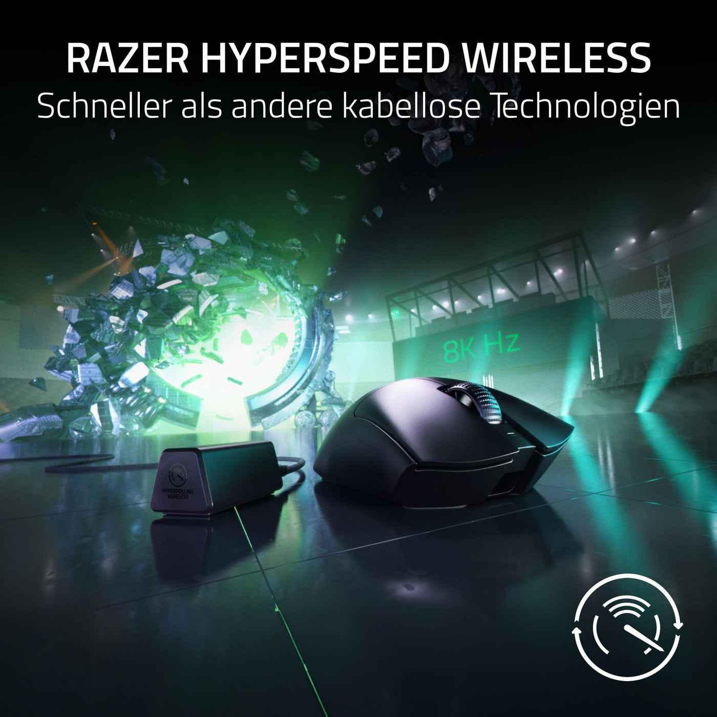 Razer DeathAdder V3 Pro + HyperPolling Wireless-Adapter - Ultra leichte E-Sport-Maus mit echten 8K Hz kabelloser Abtastrate (63 gr, Optischer Focus Pro 30K, Optische Switches 3. Gen) Schwarz