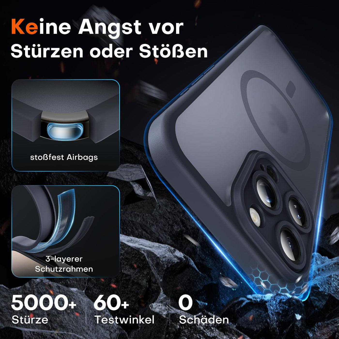 TOCOL 3 in 1 für iPhone 16 Pro Hülle für Magsafe, mit 2 Schutzglas, Vollständiger Kameraschutz Stoßfest Kratzfest Magnetisch Handyhülle für iPhone 16 Pro Case, Schwarz