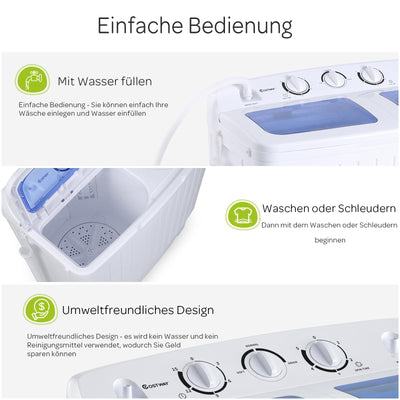 RELAX4LIFE Mini Waschmaschine mit Schleuder, 5KG Waschkapazität+3KG Schleuderkapazität, Waschautomat mit 2 Kammern & Timer, Camping Waschmaschine für Wohnwagen Kleine Wohnräume