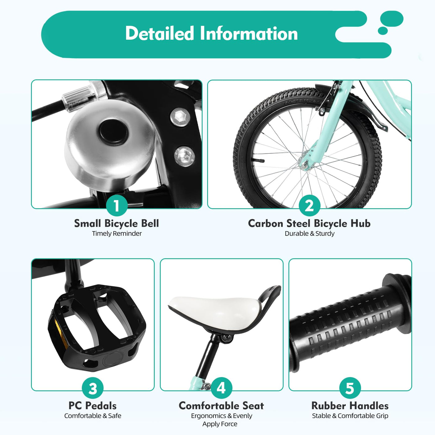 HUSPOO Kinderfahrrad - 16 Zoll Fahrrad für Jungen und Mädchen, Anfänger Fahrräder Radfahren mit Stabilisatoren, Verstellbarem Sitz, geeignet für Kinder im Alter von 5-8 Jahren, Grün