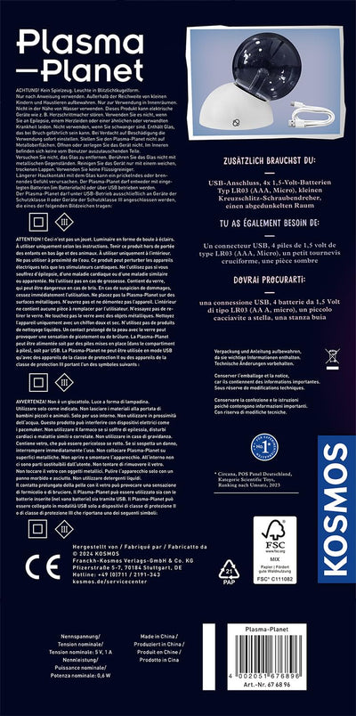 KOSMOS 676896 Plasma Planet, 12 cm Plasmakugel mit Sound-Sensor, Experimentierkasten für Kinder ab 8 Jahre zum Thema Physik