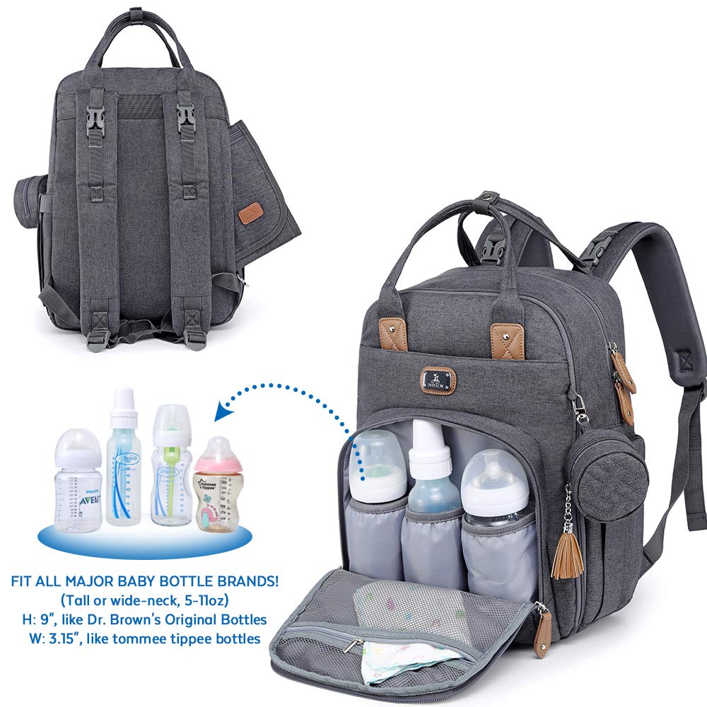 Wickeltasche Rucksack - Dikaslon Großer Wickelrucksack mit Multifunktions-Babytaschen und mobiler Wickelauflage - Schnullerhalter und Kinderwagengurte - für Mama und Papa (dunkelgrau), Einheitsgröße