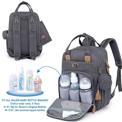 Wickeltasche Rucksack - Dikaslon Großer Wickelrucksack mit Multifunktions-Babytaschen und mobiler Wickelauflage - Schnullerhalter und Kinderwagengurte - für Mama und Papa (dunkelgrau), Einheitsgröße