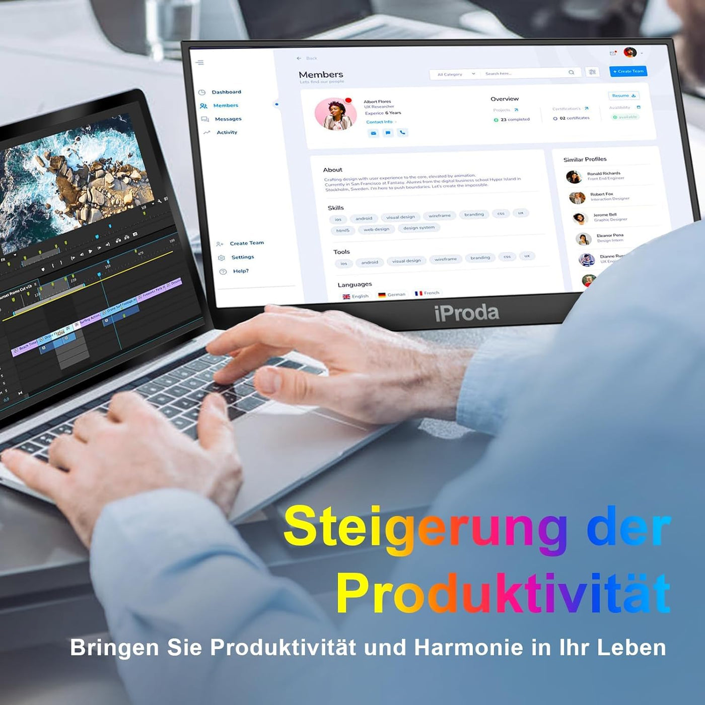 Portable Monitor, 15.6 Inch Mobiler Monitor, FHD 1080P Tragbarer Monitor mit Lautsprecher, Portabler PC Monitor Laptop Bildschirm Erweiterung USB C Zweiter Bildschirm für Laptop Gaming Switch/Xbox
