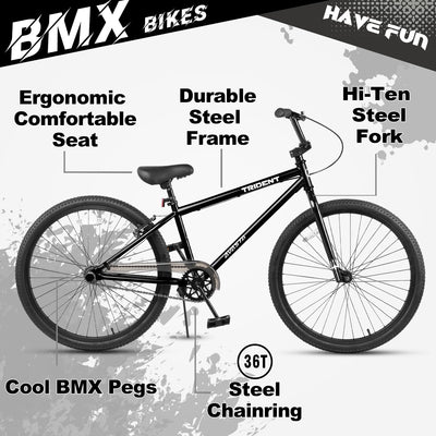 AVASTA 24 Zoll BMX Fahrräder Freestyle für Anfänger und Fortgeschrittene mit 2 Pegs Trick Cycling und Professional Riding,Schwarz