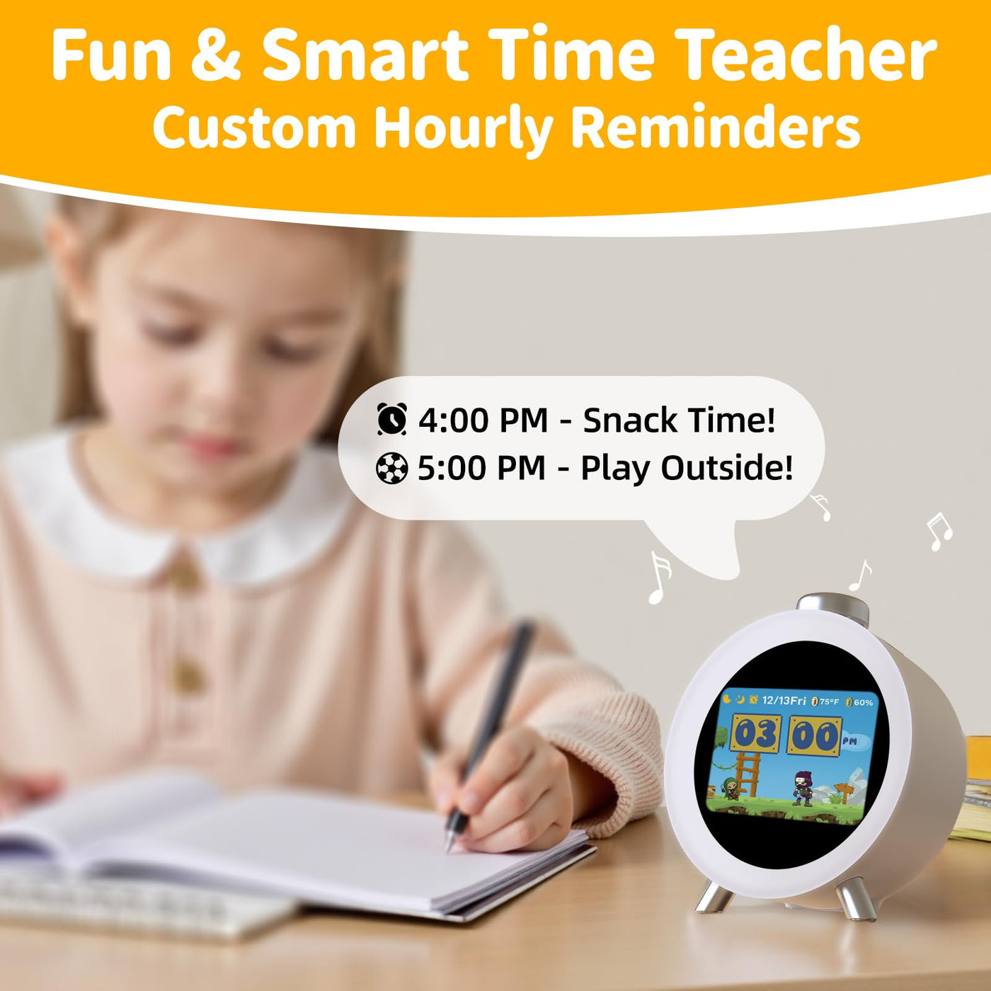 Dekala Kinderwecker mit IPS-Display, Interaktiven Themen & Animationen, Temperatur- & Feuchtigkeitssensor, Schlafgeräuschen, 4 Alarmen, Snooze-Funktion, Geschenkidee für Jungen & Mädchen