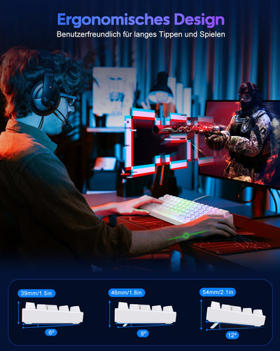 TECURS Gaming Tastatur, Mechanische Tastatur 60% TKL QWERTZ Blaue Schalter, Gamer Tastatur Kabelgebunden 61 Tasten für PC Windows/PS5/PS4, Weiß