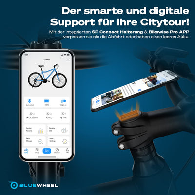 BLUEWHEEL City E-Bike 28" Leichtgewicht I Deutsche Qualitätsmarke | EU-konform E-Fahrrad | 7 Gänge, 250 W Hinterradmotor für 25 km/h | Elektrofahrrad mit App, integr. (BUTEO)