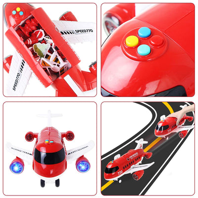 Coolplay Flugzeug Spielzeug Auto Set, 1 Groß Flugzeug 6 Feuerwehrauto mit Verkehrsschilder Spielzeug für ab 3-6 Jahre Junge Kinder