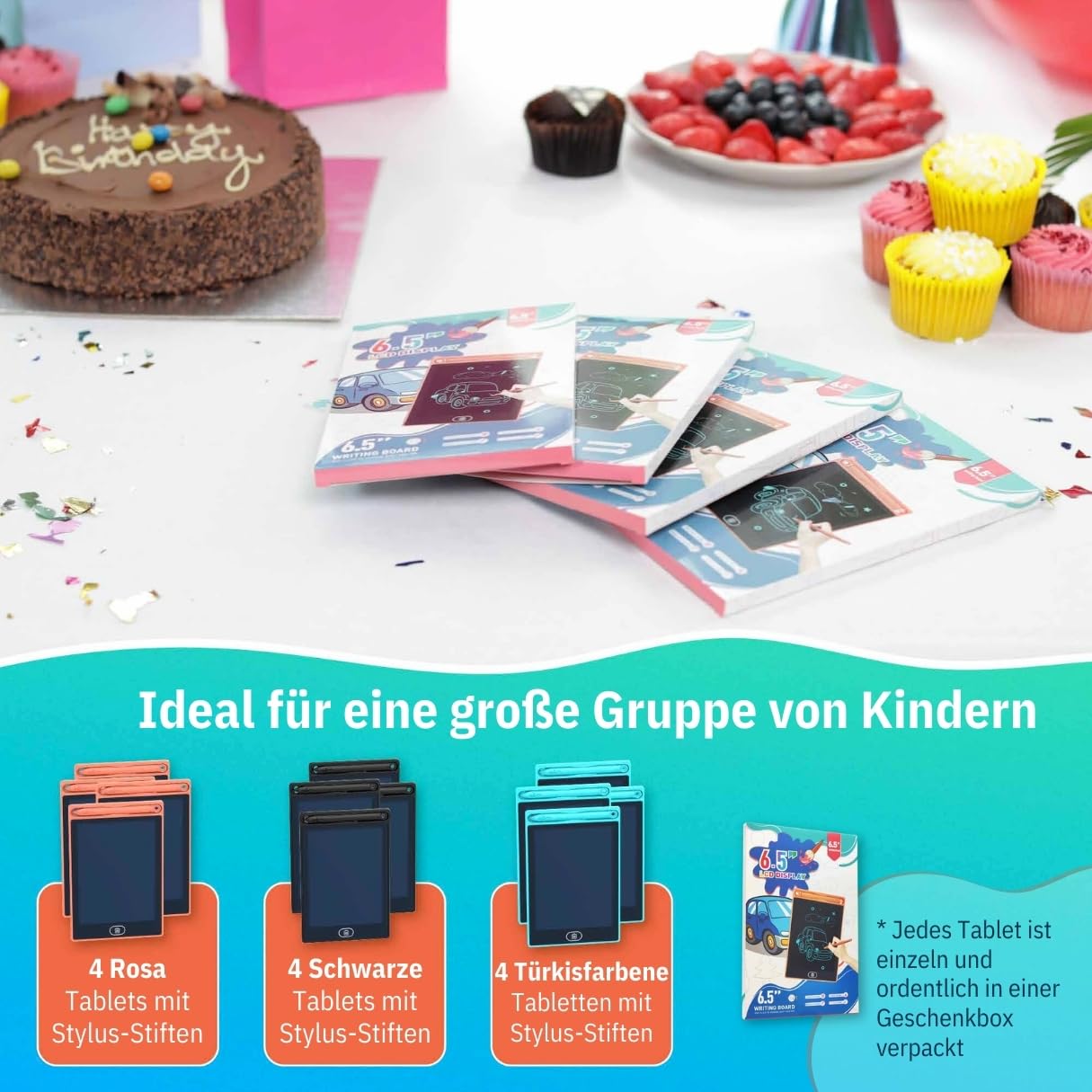 Riff Ruffle Bunte LCD Schreibtafel 6,5 Zoll, [12er Pack], Electight Zeichentafel mit Sperr-& Löschfunktion, Augenschutz-Kritzelblock Geschenke