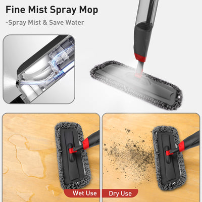Homgif Sprühwischer 135CM Wischmopp mit Sprühfunktion, 750ML Spray Mop Bodenwischer mit Sprühfunktion, Home Küche Wischer Bodenreinigung mit 3 Aktualisiert Waschbaren Mikrofaserbezug