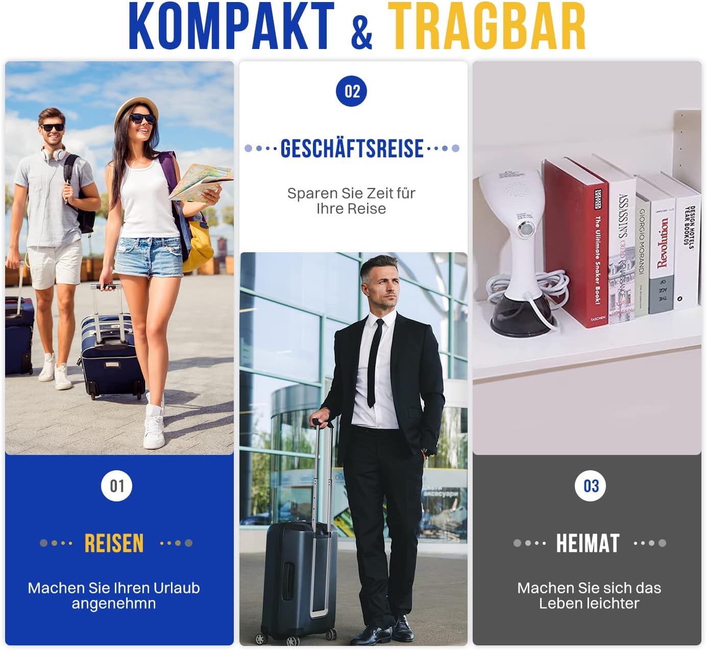 Rolipo Dampfglätter, 400ML Steamer Wassertank Dampfbürste Faltenentferner, für Zuhause, Büro, Reisen, Weiß