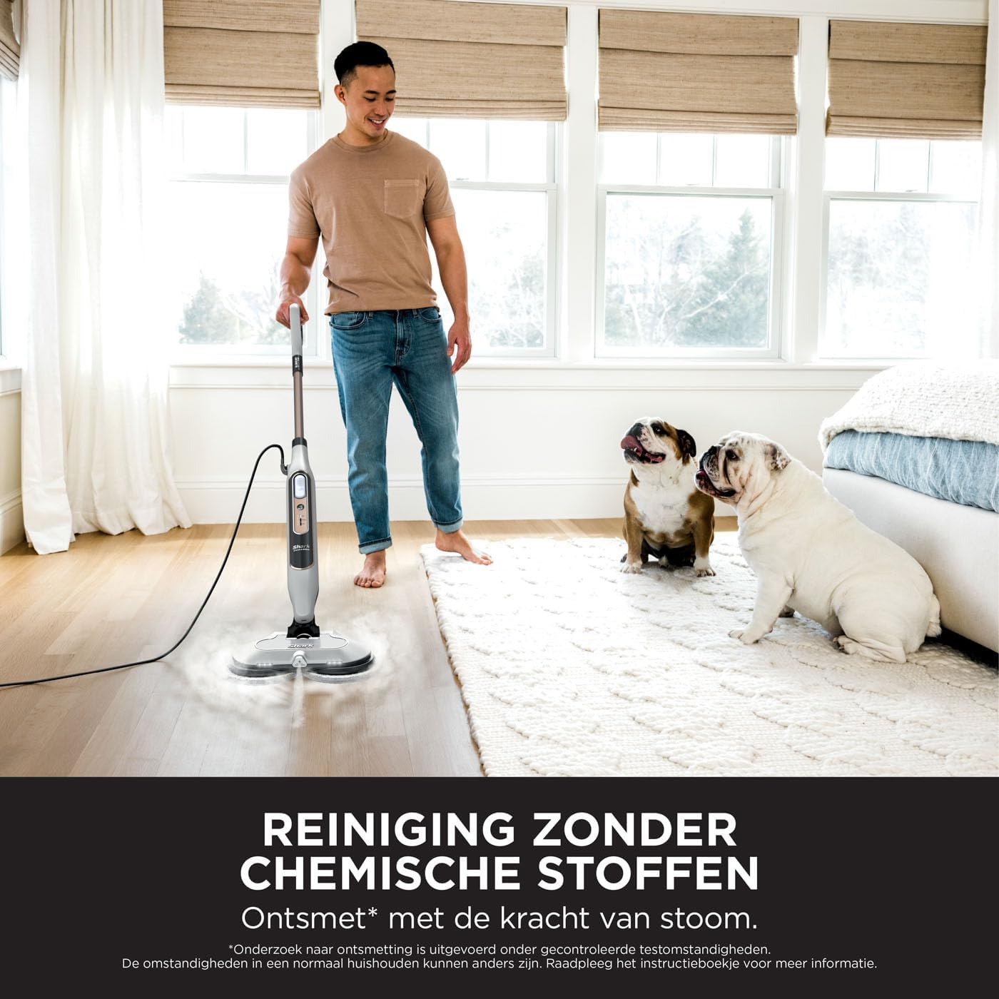 Shark Dampfreiniger, automatischer Dampfbesen mit Steam Blaster, 2 rotierende Power Pads, 3 Dampfstufen, desinfiziert, entfernt Flecken und Schmutz, für versiegelte Hartböden, weiß und grau S8201EU