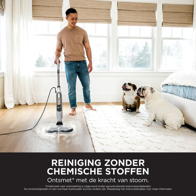 Shark Dampfreiniger, automatischer Dampfbesen mit Steam Blaster, 2 rotierende Power Pads, 3 Dampfstufen, desinfiziert, entfernt Flecken und Schmutz, für versiegelte Hartböden, weiß und grau S8201EU