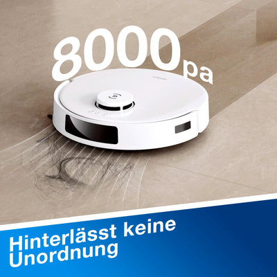 ECOVACS DEEBOT N20 Plus Saugroboter mit Wischfunktion, 8000Pa Saugkraft, staubbeutellose PureCyclone Station, Anti-Haar-Verhedderung, bis zu 300 Minuten Laufzeit, White