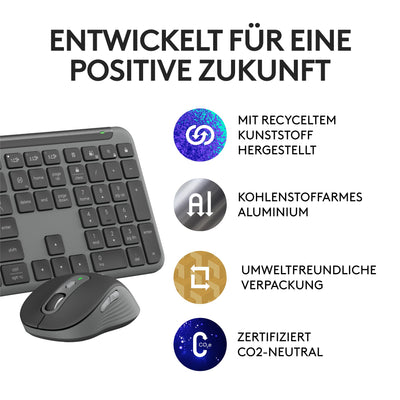 Logitech Signature Slim MK950 for Business kabelloses Tastatur-Maus-Set, leises Tippen, sicherer Empfänger, Bluetooth, weltweit Zertifiziert, Windows/Mac/Chrome/Linux, DEU QWERTZ-Layout, Grafit