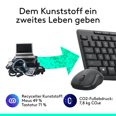 Logitech MK295 kabelloses Tastatur-Maus-Set mit SilentTouch-Technologie, Shortcut-Tasten, optischer Spurführung, Nano USB-Empfänger, verzögerungsfreier Drahtlosverbindung, QWERTZ layout - Graphit, PC
