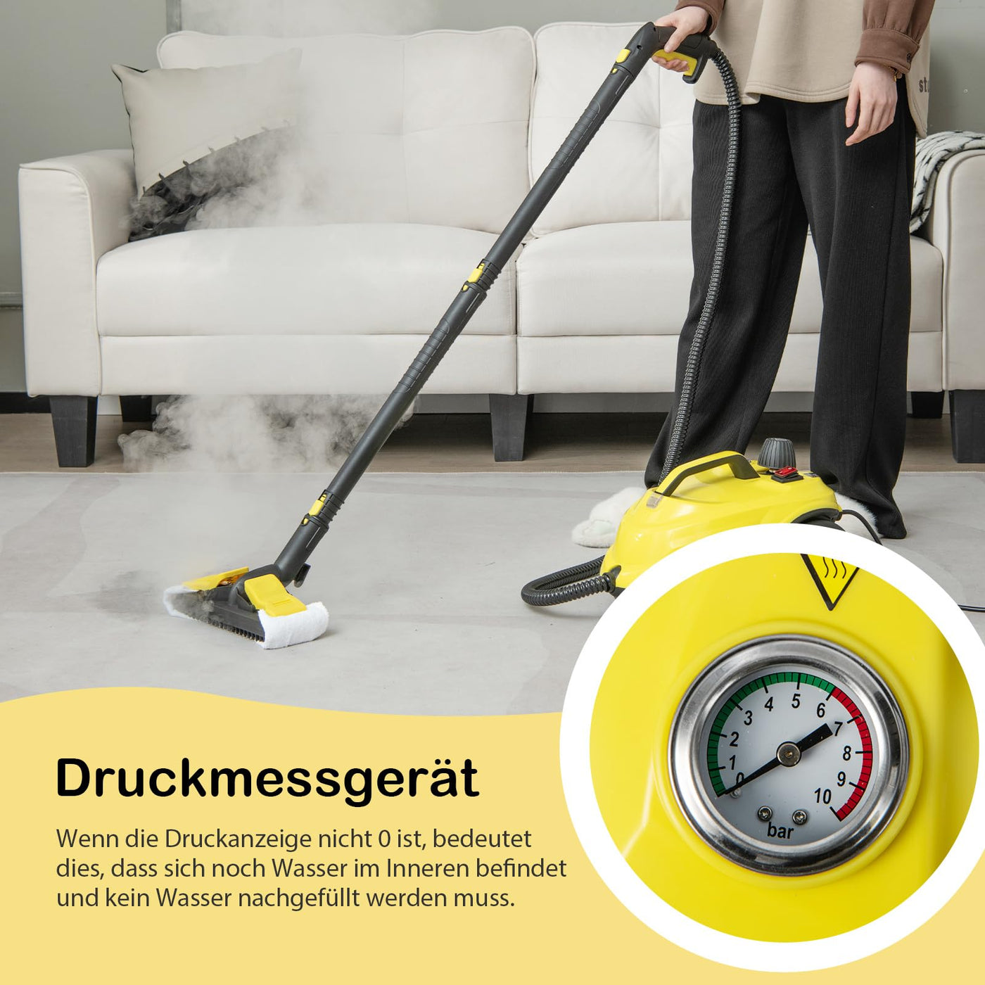 RELAX4LIFE Dampfreiniger, Dampfdruck: 5 bar, Leistung: 2000 W, Flächenleistung: 108 m², Tank: 1,8 L, Aufheizzeit: 8 min., mit Bodenreinigungsset, Düsen, für Teppiche, Boden, Fliese, Fenster, Sofa