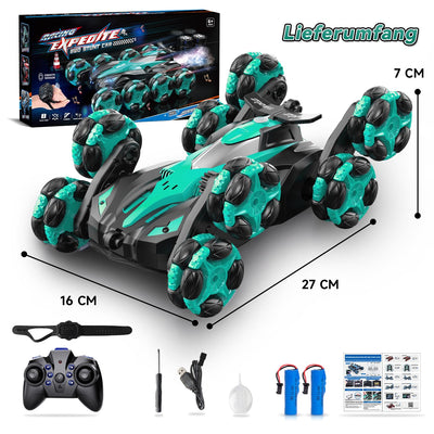 Ferngesteuertes Auto, 1:16 Auto mit Fernbedienung ab 5 6 8 Jahre, 2,4 GHz Stunt Auto Ferngesteuert mit Handsteuerung ab 6 Jahre, 8 Räder, Sprühnebel-LED-Musik, Spielzeug ab 4 5 6 7 8 9 Jahre Junge