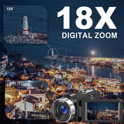 Delmodes 8K 64MP Videokamera Camcorder 18X Digitalzoom IR Nachtsicht Vlogging Kamera, 3,0 Zoll UHD Touchscreen WiFi Videokamera für YouTube mit SD-Karte, 2,4G Fernbedienung und 2 Batterien
