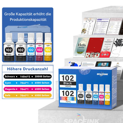 Spaceink Tinte 102 Multipack kompatibel für Epson ET-4850 ET-4750 ET-2850 ET-2750 ET-15000 ET-2700 ET-3700 ET-3850 ET-4856 ET-2751 ET-2756 ET-2851 ET-2856 Drucker (2Schwarz, C, M, Gelb)