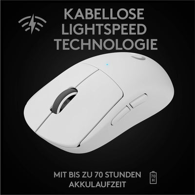 Logitech G PRO X SUPERLIGHT kabellose Gaming-Maus mit HERO 25K Sensor, Ultra-leicht mit 63g, 5 programmierbare Tasten, 70 Stunden Akkulaufzeit, PTFE-Füße ohne Zusatzstoffe, PC/Mac - Weiß
