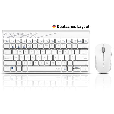 Rapoo 8000M kabelloses Tastatur-Maus Set Wireless Deskset 1300 DPI Sensor 12 Monate Batterielaufzeit kompakt DE-Layout QWERTZ PC & Mac - weiß