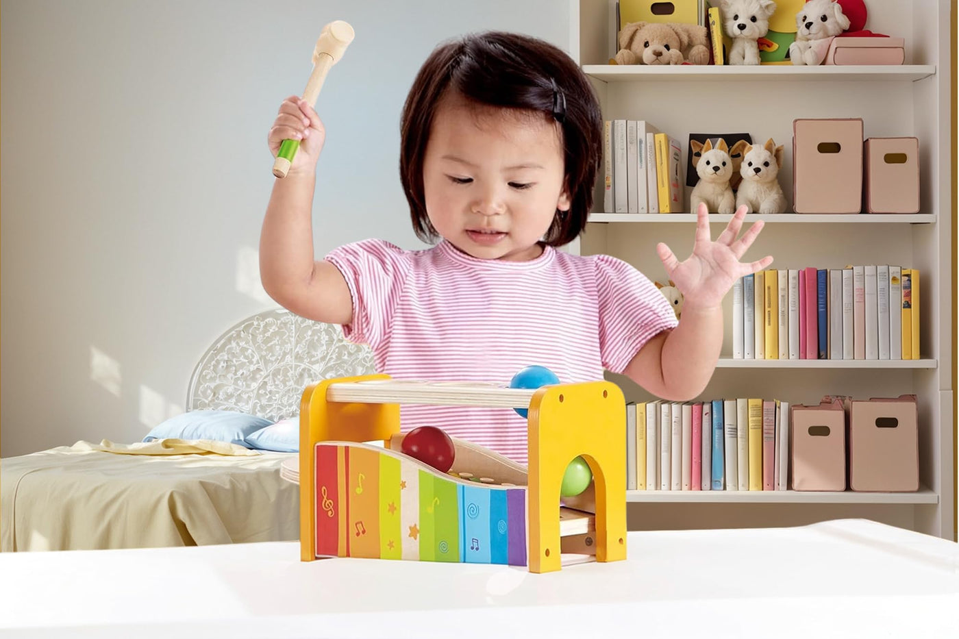 Hape Xylophon und Hammerspiel mit ausziehbarem Xylophon, multifunktionales Holzspielzeug, ab 12 Monaten