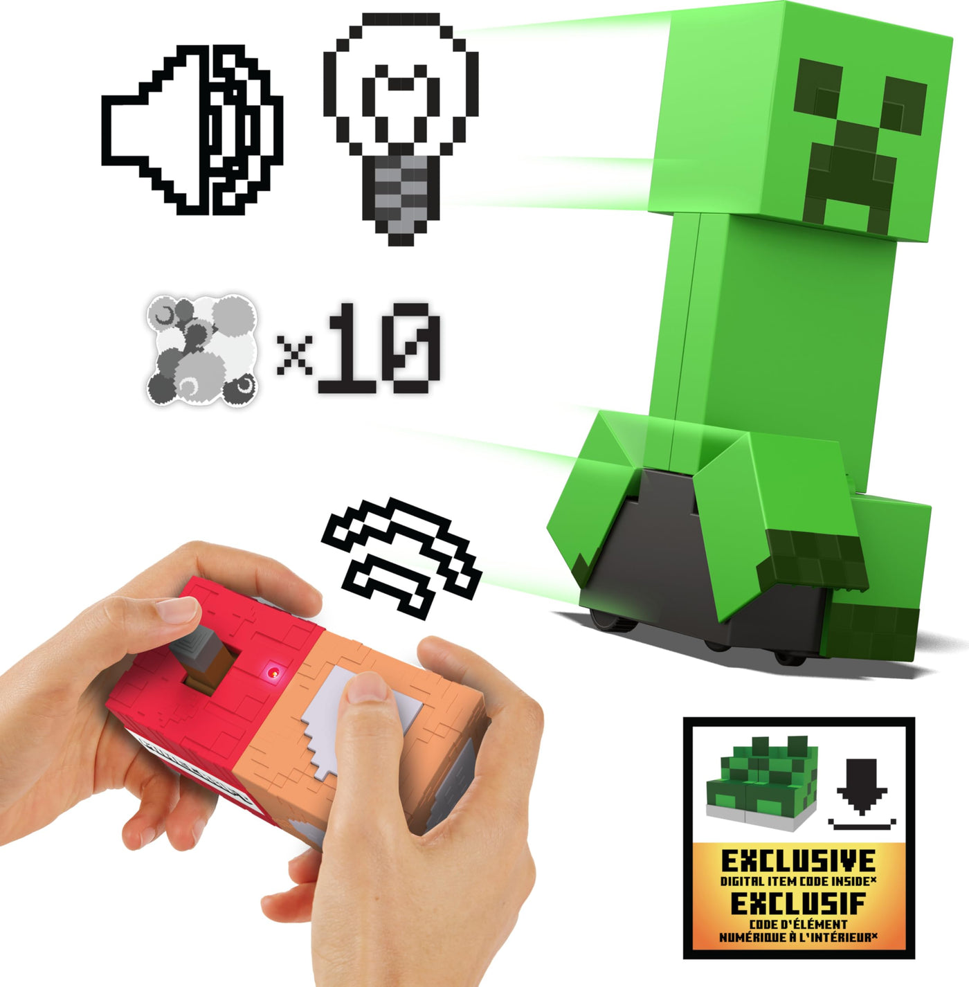 Mattel Minecraft explodierender ferngesteuerter Creeper mit Lichtern und Geräuschen, 10 Explosionspartikel, authentische Bewegungen wie im Spiel und DLC-Code, HRR48, [Mehrfarbig]