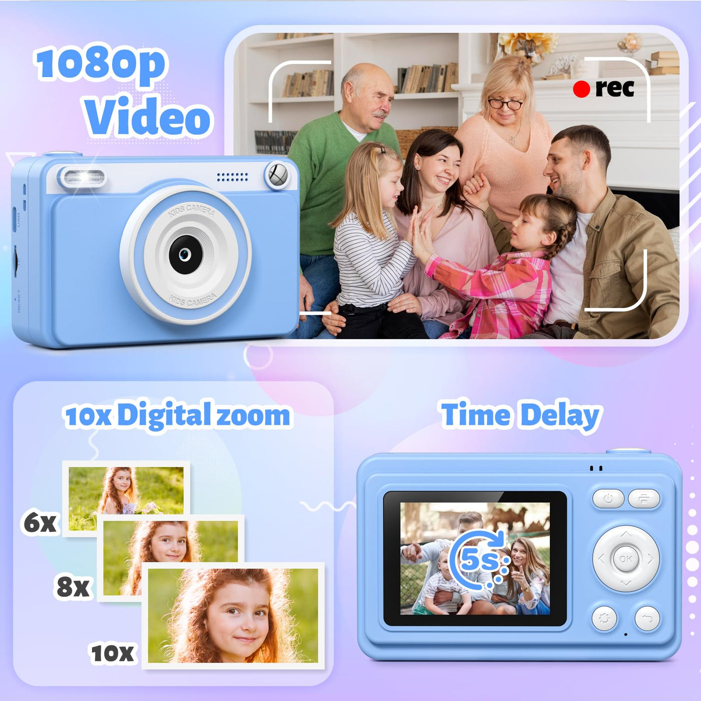 GREENKINDER Sofortbildkamera Kinder, 2.4 Zoll Bildschirm Kinderkamera Sofortbildkamera mit 32GB Karte & 5 Rollen Druckpapier,1080P Kamera Kinder Sofortdruck, Geschenk für 3-12 Jungen und Mädchen(Blau)