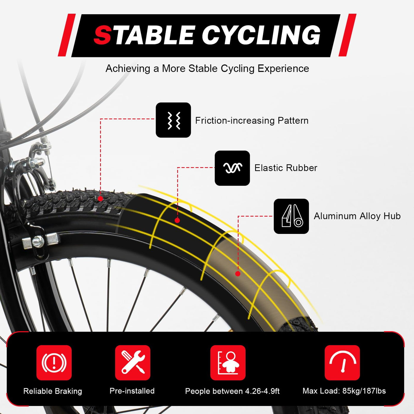 Babeenoo Mountainbike, 20 Zoll, 7 GängeFahrrad, Jugendfahrrad, mit Halterung, Wasserkocher, Fahrrad, für Kinder, mit Schaltwerk, Mountainbike, Höhenverstellbar, Rot