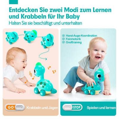 CubicFun Musik Dinosaurier Baby Spielzeug ab 6 9 12 Monate, Krabbelspielzeug mit Licht & Sound,Interaktives Krabbel Dino Baby Spielzeug 6 Monate,Tummy Time Toys,Weihnachten Geschenke für Junge Mädchen