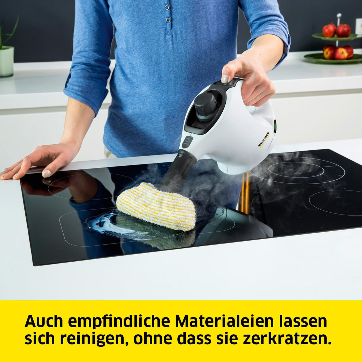 Kärcher Dampfreiniger SC 1 EasyFix, Dampfdruck: 3 bar, Aufheizzeit: 3 min., Leistung: 1.200 W, Flächenleistung: 20 m², Tank: 200 ml, mit Bodenreinigungsset EasyFix, Düsen und Mikrofaserbezug, Weiss