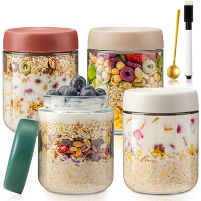 QIMYGIFT Overnight Oats Gläser mit Deckel, 500ml Einmachgläser mit Schraubdeckel Meal Prep Gläser für Hausgemachte Marmelade, Babynahrung, Einlegen, Einmachen, Mason Jar, Sauerteig