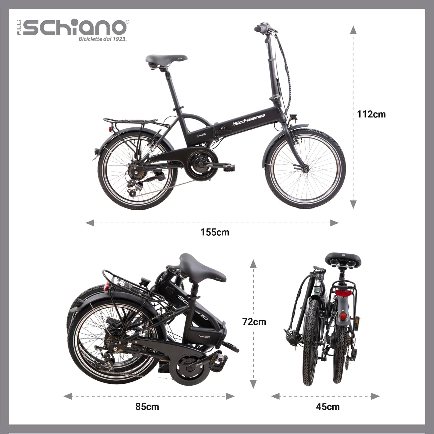F.lli Schiano E-Sky, E Bike Klappbar 20 Zoll, 36V 7.8Ah Abnehmbarer Akku, Motor 250W 40Nm, Klapprad Ebike für Herren/Damen, Schwarz