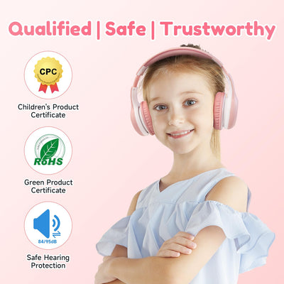 EarFun Bluetooth Kopfhörer Kinder, 85/94dB Lautstärkeregelung, HiFi Sound, HD-Mikrofon, 40 Std Akku, Faltbare, Einstellbar, Kopfhörer Kabellos Bluetooth Kinder für Schule/Reise, Rosa