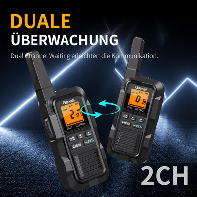 Gaswei G2Pro Professionelle Walkie-Talkies für Erwachsene [IP67 wasserdicht & schwimmfähig] Langstrecken-Funkgerät mit Doppel-PTT, SOS-Alarm,FM-Radio + Akku für Outdoor, (2er-Set in Schwarz)