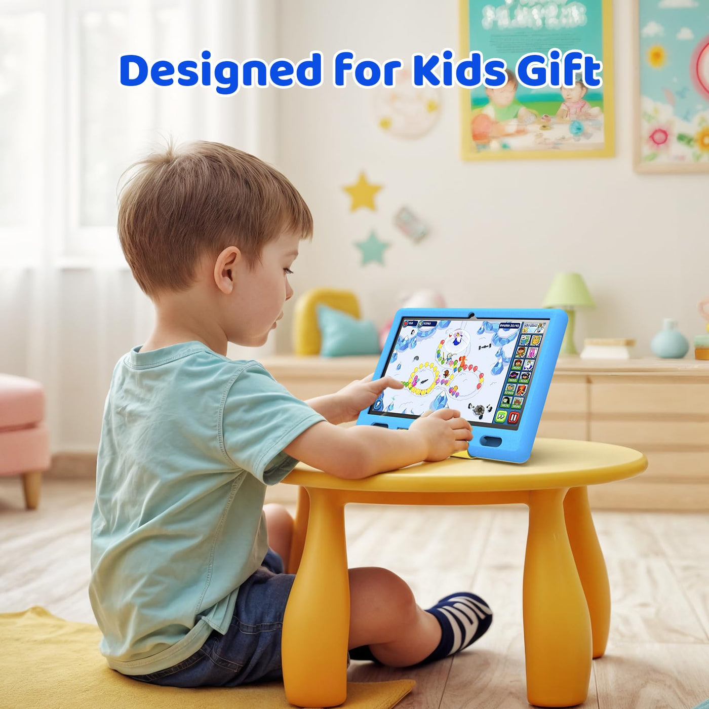 Ainmel Kinder Tablet 10 Zoll Octa-Core Android 14 Tablet für Kinder, 16GB+128GB (1TB TF), Kindersicherung, WiFi 6/Bluetooth 5.3, Widevine L1 mit Kindersicheres Gehäuse -Blau
