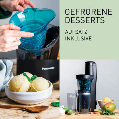 Panasonic Slow Juicer MJ-L700KXE, elektrische Fruchtpresse, Entsaften von ganzen Früchten und Gemüse, 75-mm Öffnung, schlankes Design, sicher und praktisch, Schwarz, Mattschwarz
