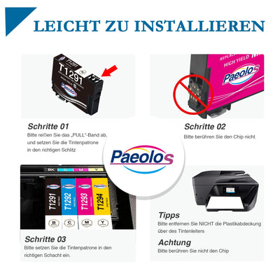 Paeolos T1295 Multipack Kompatible für Epson WF 3520 Druckerpatronen WF 3540 Tintenpatrone für Epson T1291 T1292 T1293 T1294 WF-7525 WF-7515 Stylus SX235W SX425W SX445W SX535WD Stylus Office BX635FWD