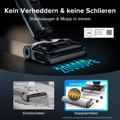 roborock F25 ACE Combo 5-in-1 kabelloser Staubsauger, 20.000 Pa Absaugleistung, für nasse und trockene Verschmutzungen, mit Selbstreinigung und -trocknung.