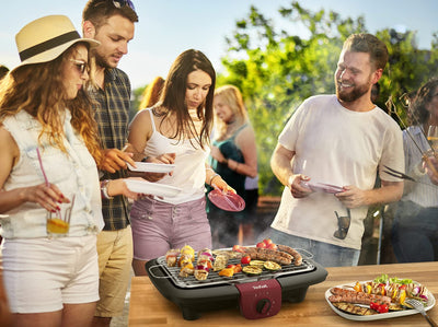 Tefal BG90E5 Easygrill Adjust Elektro- Tischgrill | 2300 Watt | 720 cm² Grillfläche | Einfache Reinigung | Schwarz/Burgunderrot